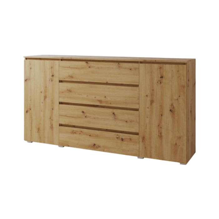 Komoda w kolorze dąb artisan 4 szuflady 2 drzwi 184 cm – nowoczesna komoda do salonu i sypialni Cosmic C06