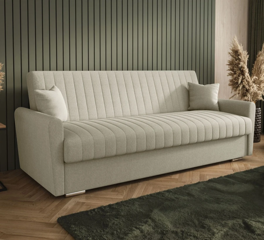 Sofa rozkładana 3-osobowa Bona plecionka jasnobeżowa – sofa z funkcją spania