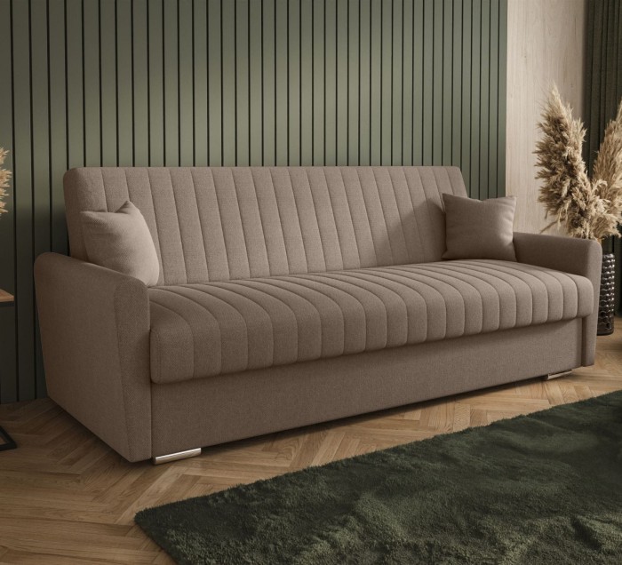 Sofa rozkładana 3-osobowa Bona plecionka ciemnobeżowa – sofa z funkcją spania