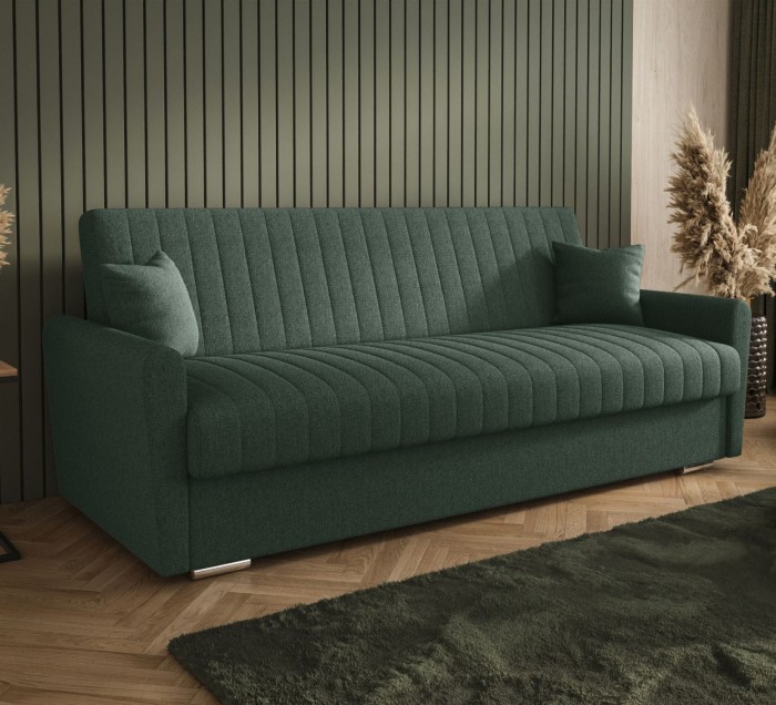 Sofa rozkładana 3-osobowa Bona plecionka ciemnozielona – sofa z funkcją spania