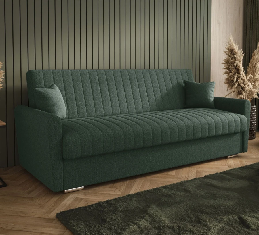 Sofa rozkładana 3-osobowa Bona plecionka ciemnozielona – sofa z funkcją spania