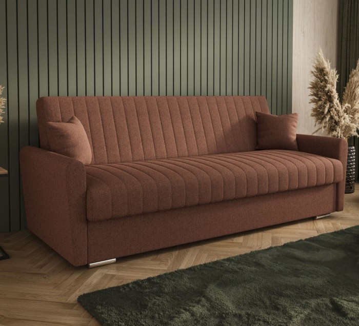 Sofa rozkładana 3-osobowa Bona plecionka miedziana – sofa z funkcją spania