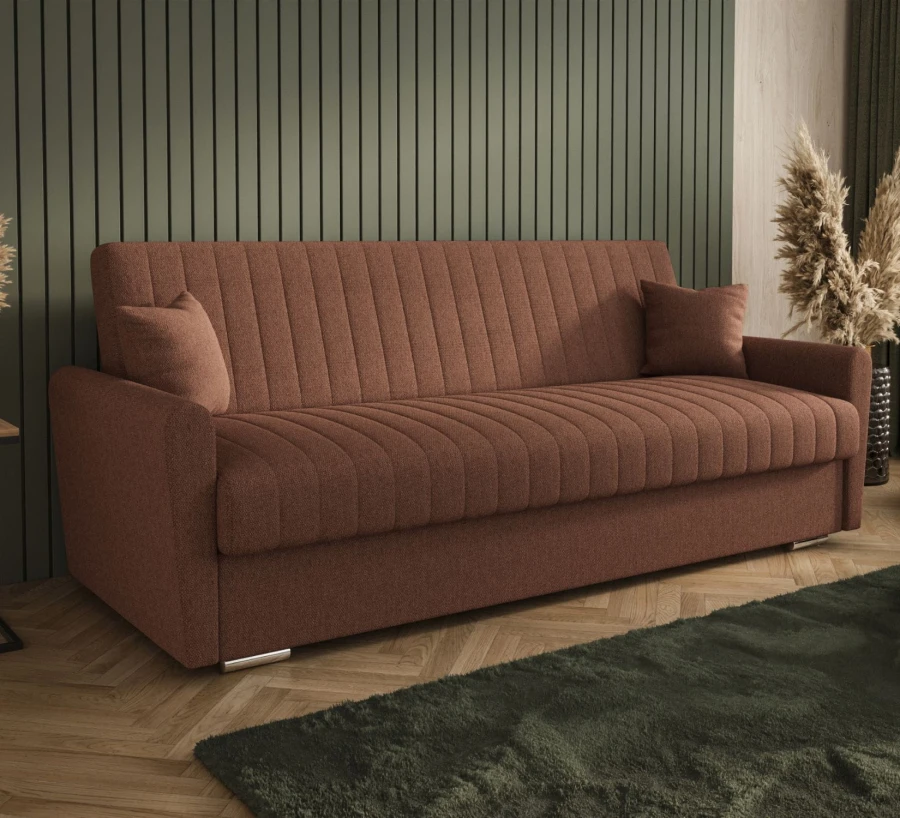 Sofa rozkładana 3-osobowa Bona plecionka miedziana – sofa z funkcją spania