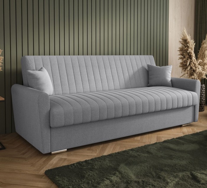 Sofa rozkładana 3-osobowa Bona plecionka jasnoszara – sofa z funkcją spania