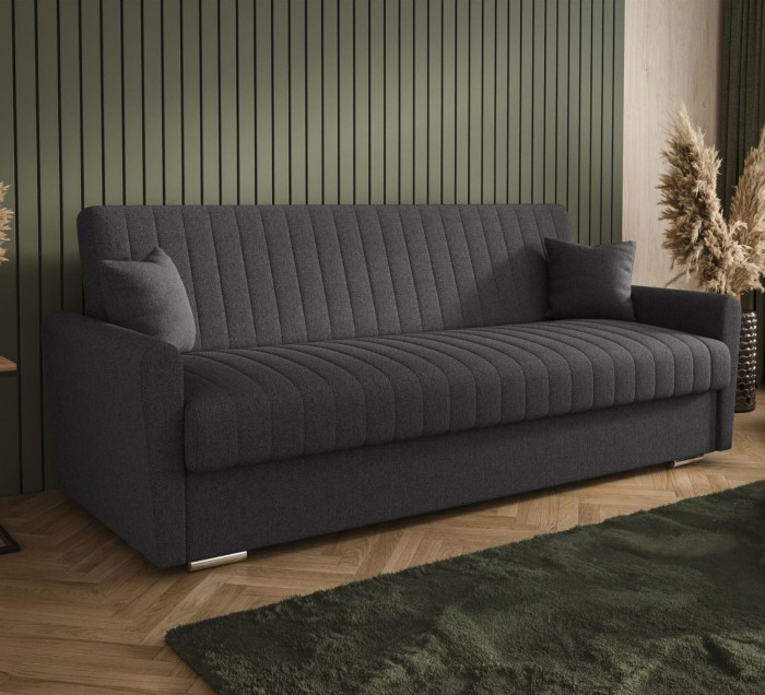 Sofa rozkładana 3-osobowa Bona plecionka ciemnoszara – sofa z funkcją spania