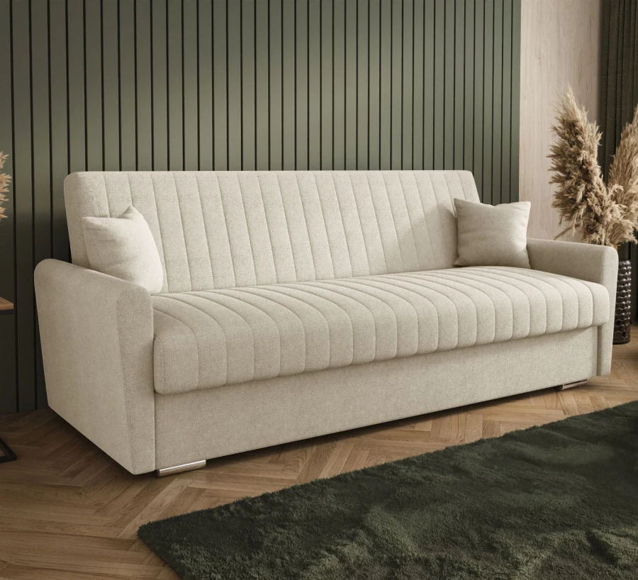 Sofa rozkładana 3-osobowa Bona boucle jasnobeżowy – sofa z funkcją spania