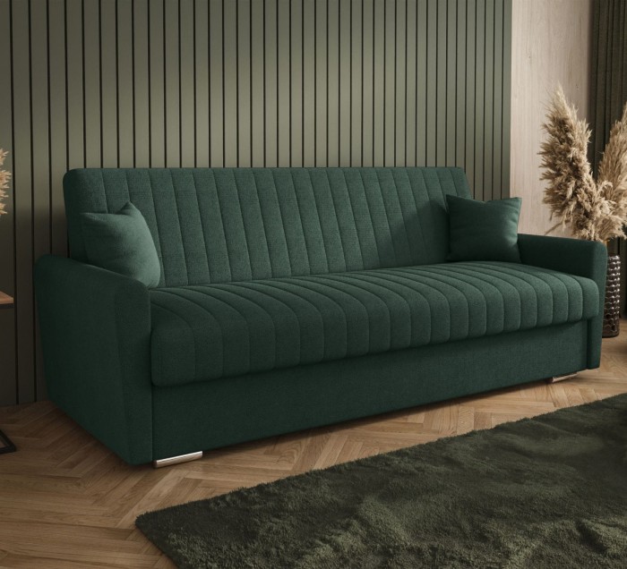 Sofa rozkładana 3-osobowa Bona boucle ciemnozielony – sofa z funkcją spania