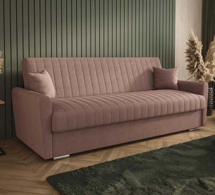 Sofa rozkładana 3-osobowa Bona boucle brudny róż – sofa z funkcją spania