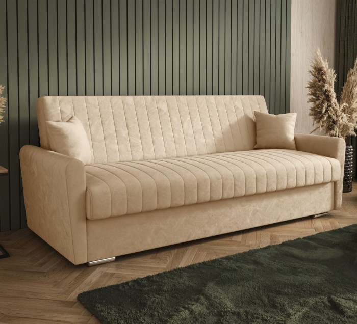 Sofa rozkładana 3-osobowa Bona welur jasnobeżowy – sofa z funkcją spania
