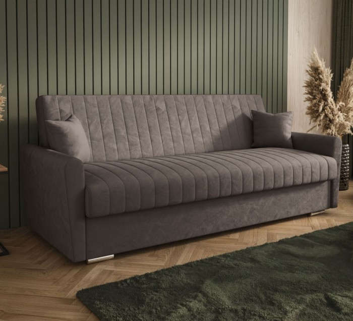 Sofa rozkładana 3-osobowa Bona welur brązowy – sofa z funkcją spania