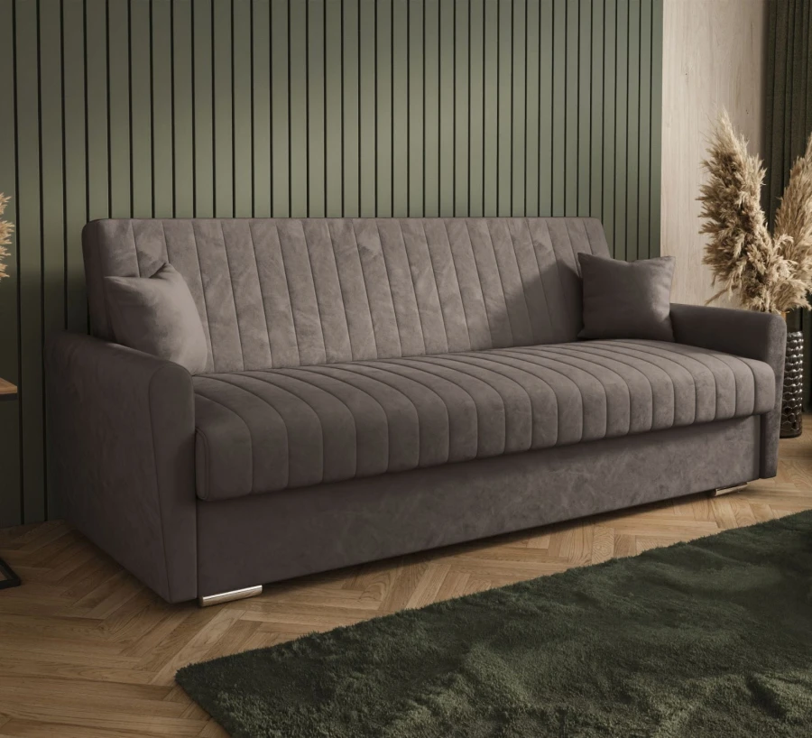 Sofa rozkładana 3-osobowa Bona welur brązowy – sofa z funkcją spania