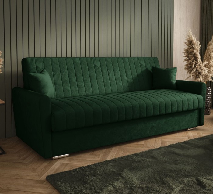 Sofa rozkładana 3-osobowa Bona welur ciemnozielony – sofa z funkcją spania