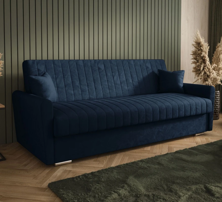 Sofa rozkładana 3-osobowa Bona welur granatowy – sofa z funkcją spania