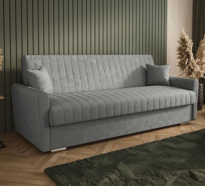 Sofa rozkładana 3-osobowa Bona welur szary – sofa z funkcją spania