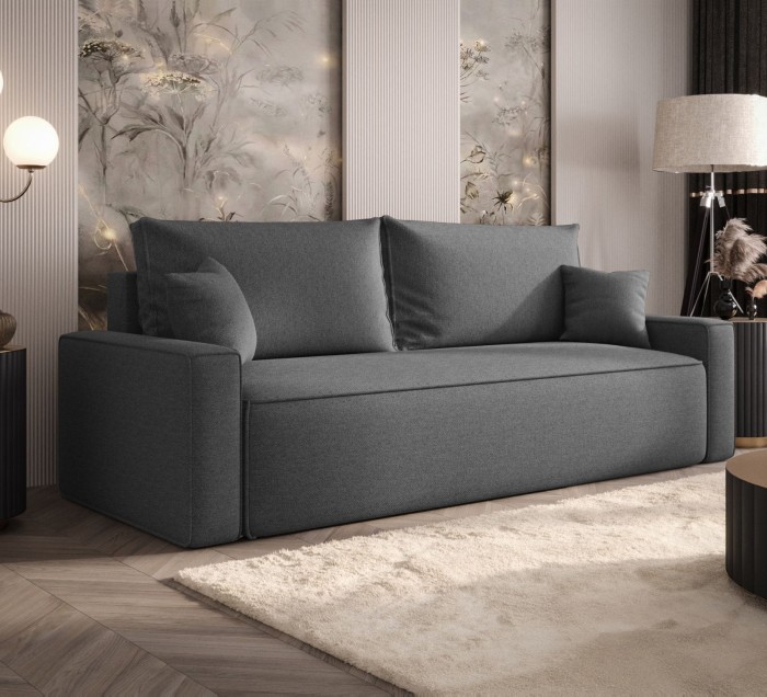 Sofa rozkładana 3-osobowa Rome ciemnoszara – kanapa z funkcją spania i pojemnikiem, tkanina plecionka