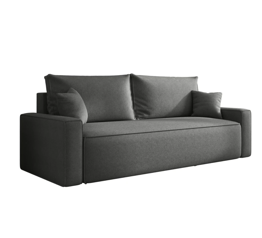 Sofa rozkładana 3-osobowa Rome ciemnoszara – kanapa z funkcją spania i pojemnikiem, tkanina boucle