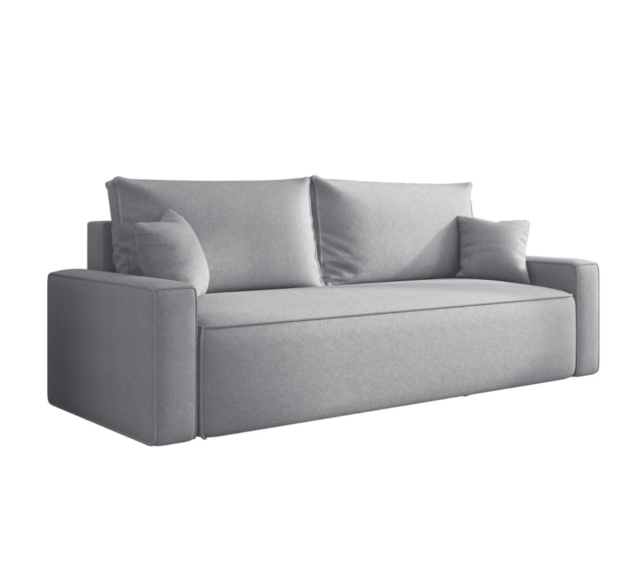 Sofa rozkładana 3-osobowa Rome jasnoszara – kanapa z funkcją spania i pojemnikiem, tkanina boucle