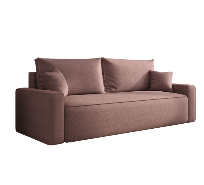 Sofa rozkładana 3-osobowa Rome brudny róż – kanapa z funkcją spania i pojemnikiem, tkanina boucle