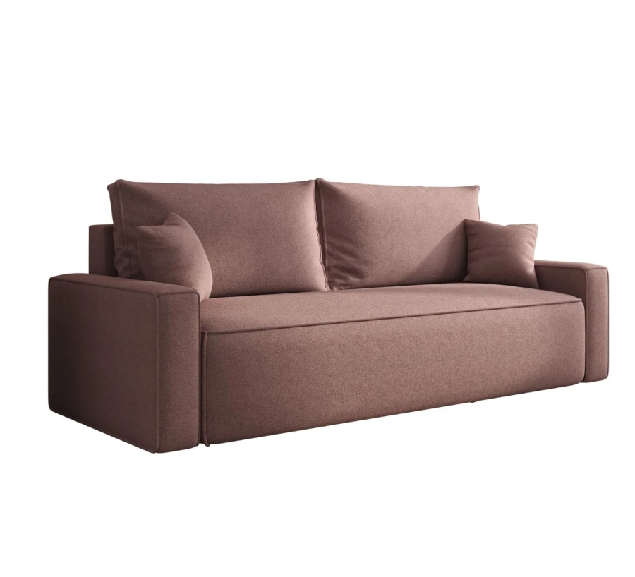 Sofa rozkładana 3-osobowa Rome brudny róż – kanapa z funkcją spania i pojemnikiem, tkanina boucle