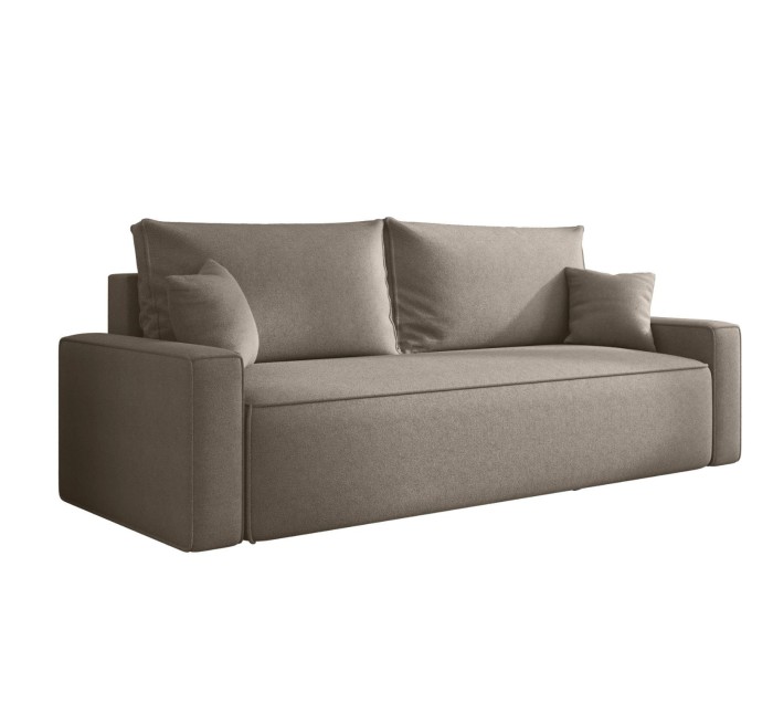 Sofa rozkładana 3-osobowa Rome ciemnobeżowa – kanapa z funkcją spania i pojemnikiem, tkanina boucle