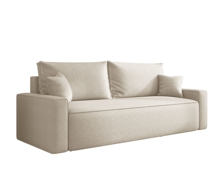 Sofa rozkładana 3-osobowa Rome jasnobeżowa – kanapa z funkcją spania i pojemnikiem, tkanina boucle