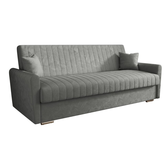 Sofa rozkładana 3-osobowa Bona welur szary – sofa z funkcją spania