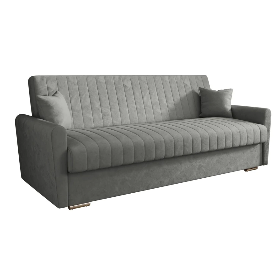 Sofa rozkładana 3-osobowa Bona welur szary – sofa z funkcją spania