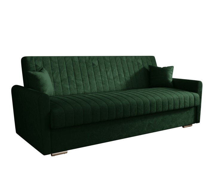 Sofa rozkładana 3-osobowa Bona welur ciemnozielony – sofa z funkcją spania