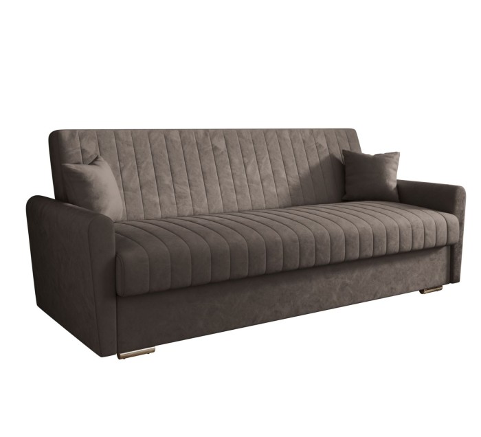 Sofa rozkładana 3-osobowa Bona welur brązowy – sofa z funkcją spania