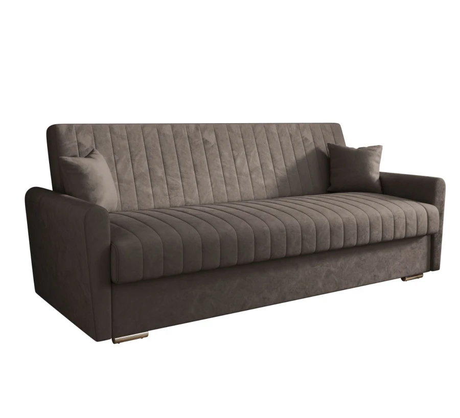 Sofa rozkładana 3-osobowa Bona welur brązowy – sofa z funkcją spania