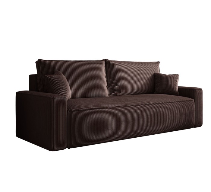 Sofa rozkładana 3-osobowa Rome ciemnobrązowa – kanapa z funkcją spania i pojemnikiem, tkanina sztruks