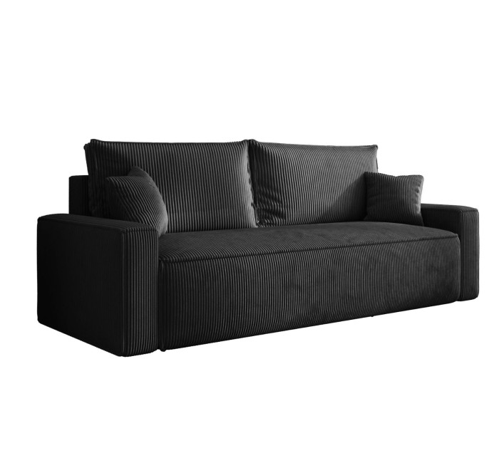 Sofa rozkładana 3-osobowa Rome ciemnoszara – kanapa z funkcją spania i pojemnikiem, tkanina sztruks