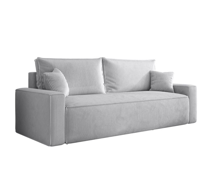 Sofa rozkładana 3-osobowa Rome szara  – kanapa z funkcją spania i pojemnikiem, tkanina sztruks