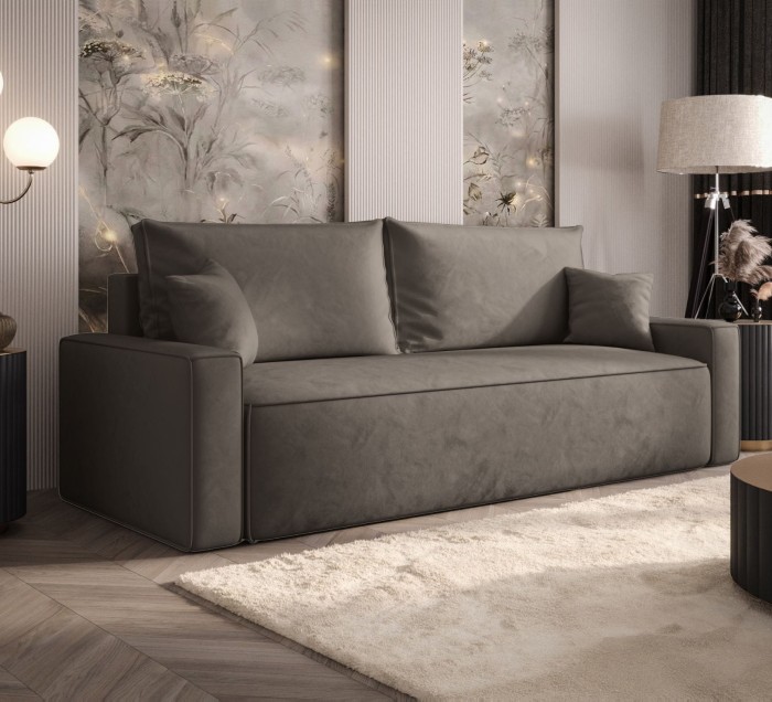 Sofa rozkładana 3-osobowa Rome brązowa – kanapa z funkcją spania i pojemnikiem, tkanina welur