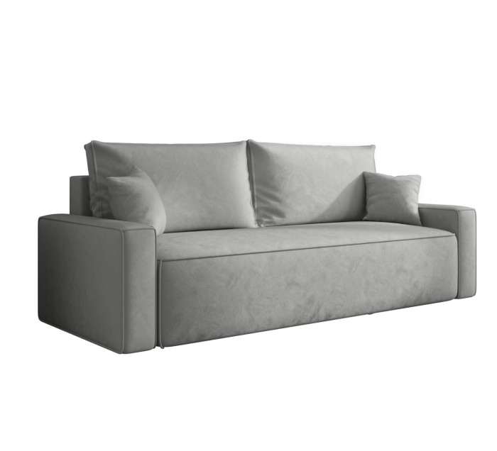 Sofa rozkładana 3-osobowa Rome szara – kanapa z funkcją spania i pojemnikiem, tkanina welur