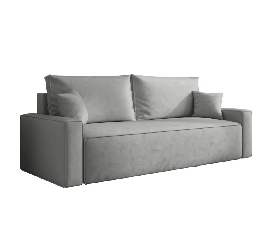 Sofa rozkładana 3-osobowa Rome szara – kanapa z funkcją spania i pojemnikiem, tkanina welur