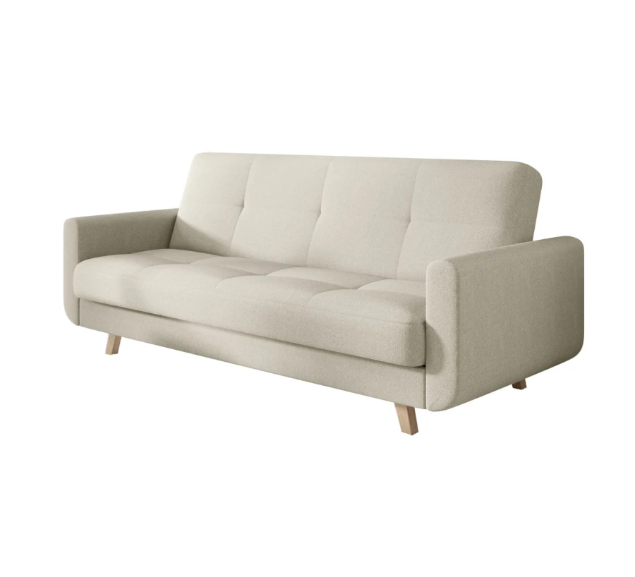 Jasnobeżowa sofa rozkładana Milo w salonie – nowoczesna kanapa z funkcją spania
