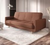 Miedziana sofa rozkładana Milo w salonie – nowoczesna kanapa z funkcją spania