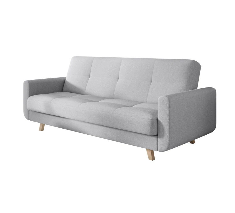 Jasnoszara sofa rozkładana Milo w salonie – nowoczesna kanapa z funkcją spania