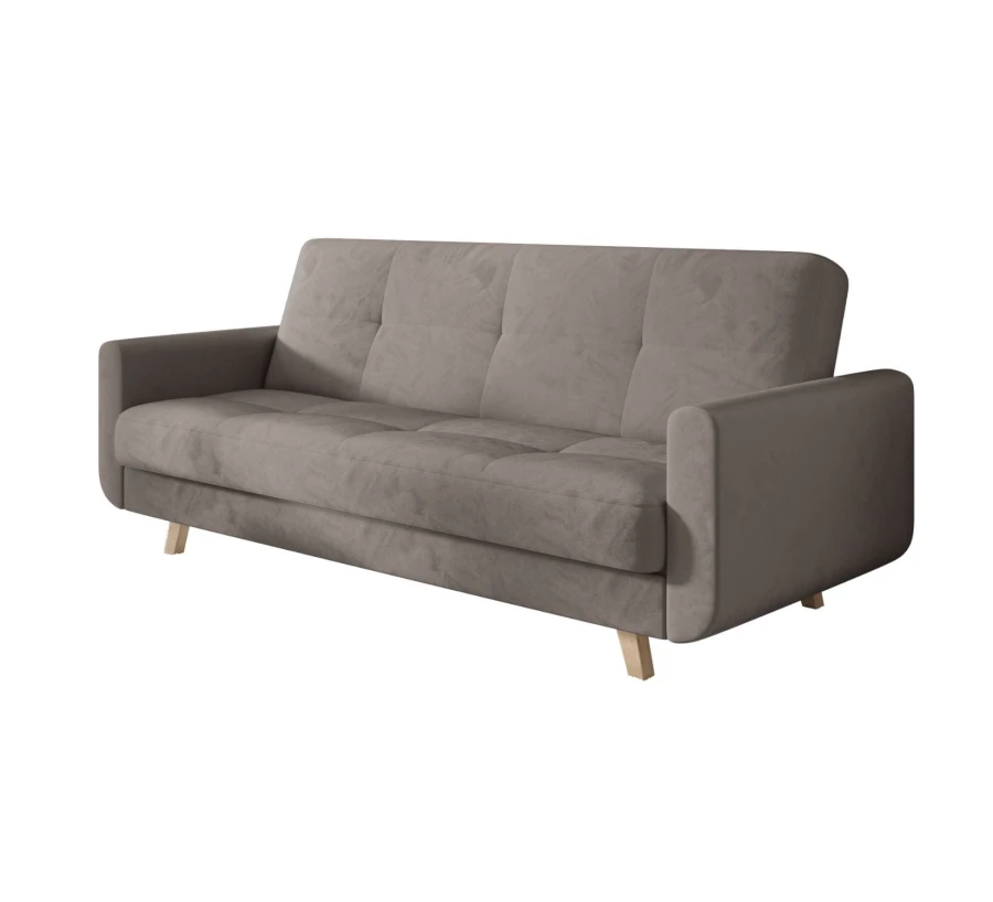 Brązowa sofa rozkładana Milo w salonie – nowoczesna kanapa z funkcją spania