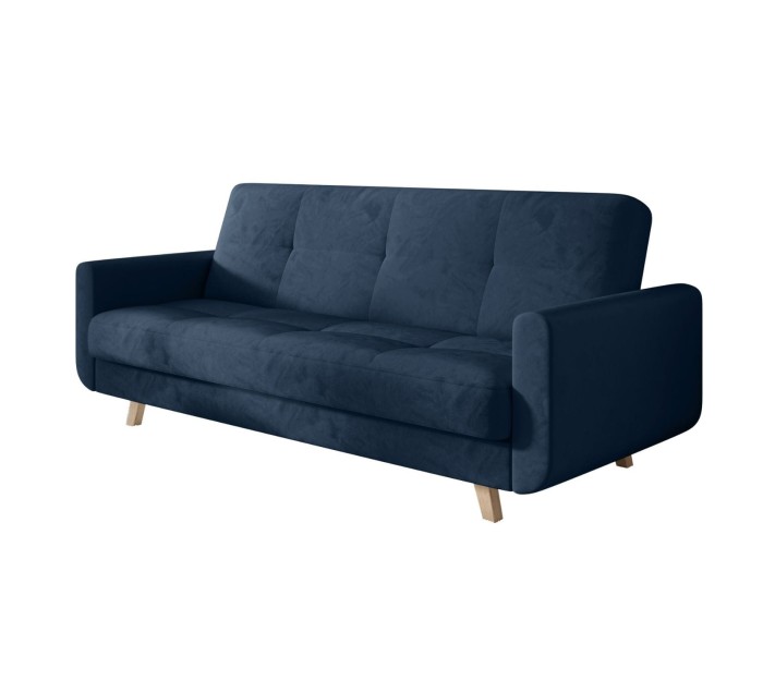 Granatowa sofa rozkładana Milo w salonie – nowoczesna kanapa z funkcją spania