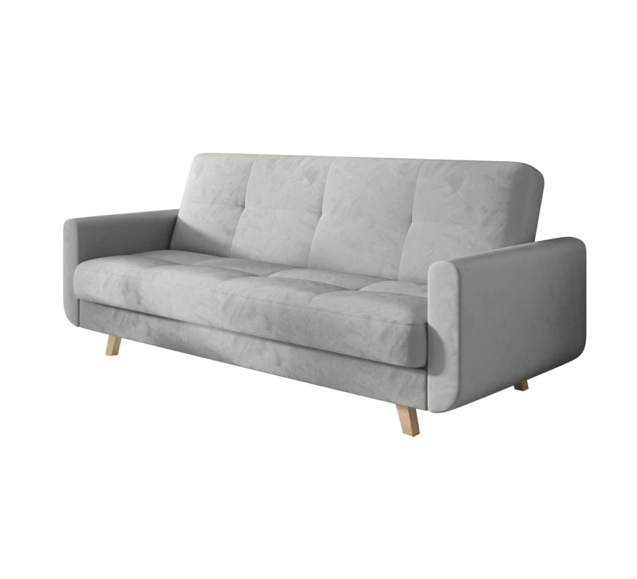 Szara sofa rozkładana Milo w salonie – nowoczesna kanapa z funkcją spania